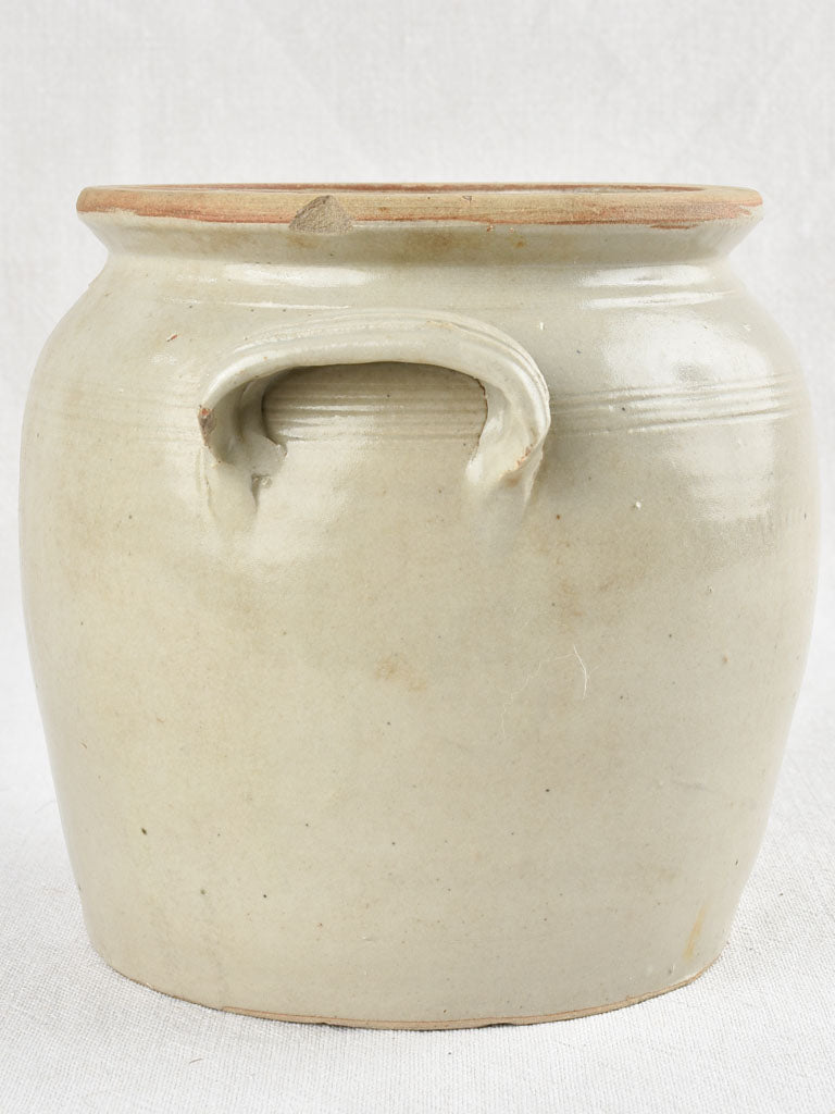 Small antique earthenware crock pot - light gray 7½"