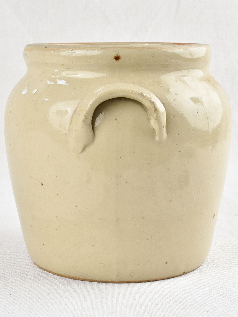 Small earthenware crock pot - green / gray 8"