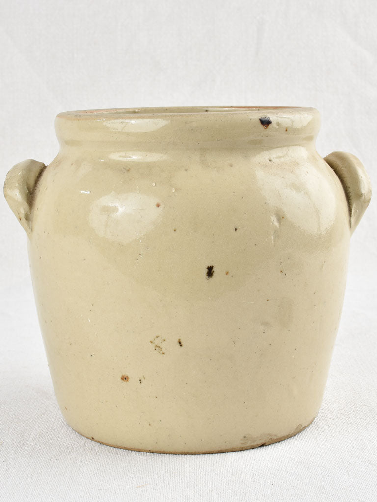Small earthenware crock pot - green / gray 8"