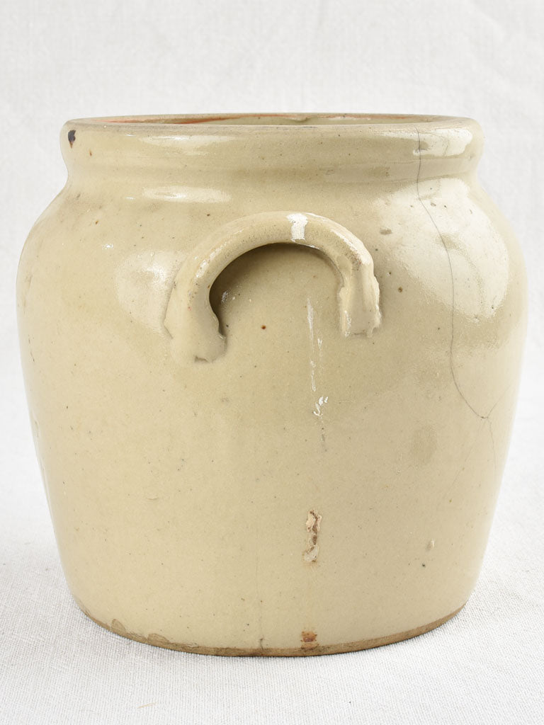 Small earthenware crock pot - green / gray 8"