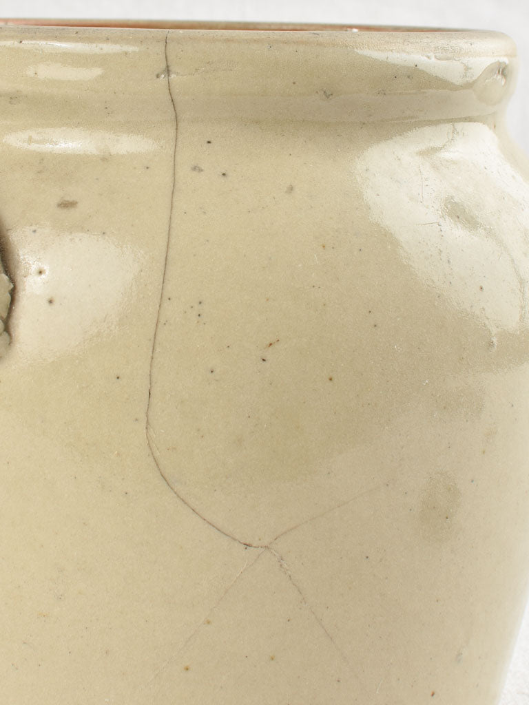 Small earthenware crock pot - green / gray 8"