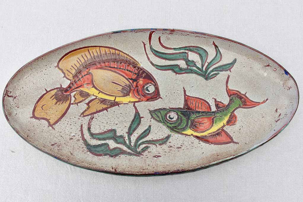 Mid-century handpainted French seafood service - 8 plates 1 platter