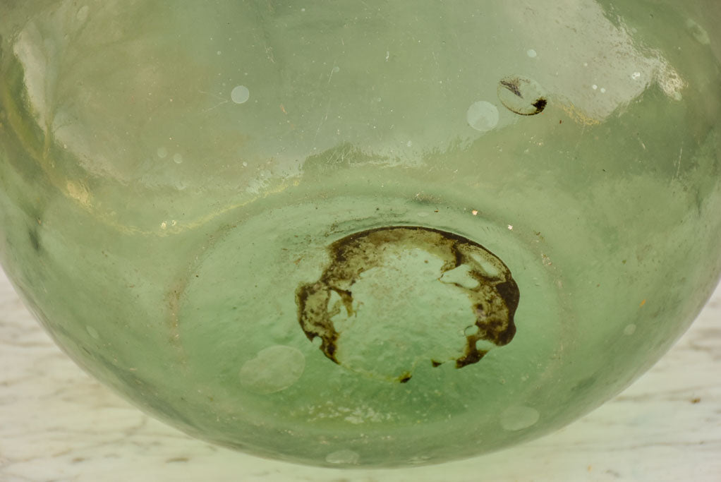 Antique French oval demijohn bottle 1/2 - blue / green