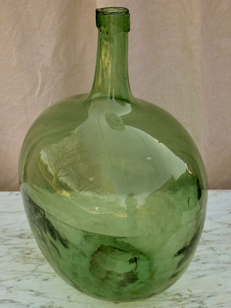 Antique French oval demijohn bottle 1/2 - blue / green