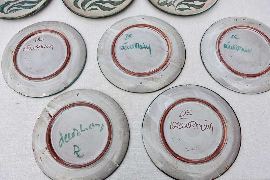 Mid-century handpainted French seafood service - 8 plates 1 platter