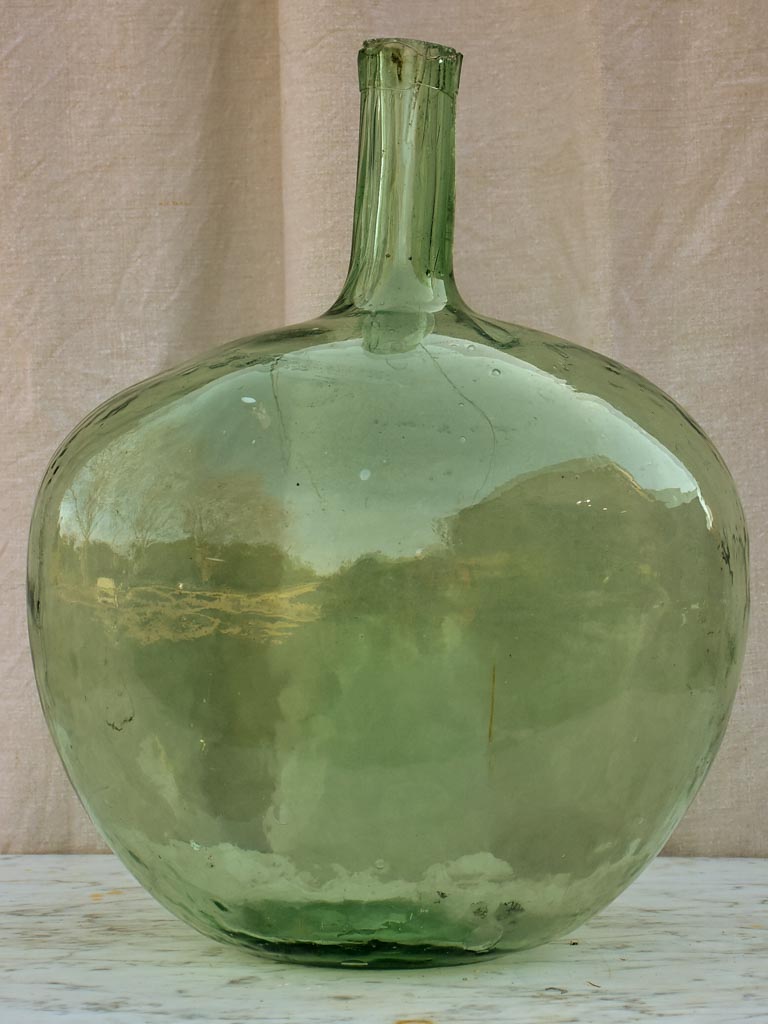 Antique French oval demijohn bottle 2/2 - blue / green
