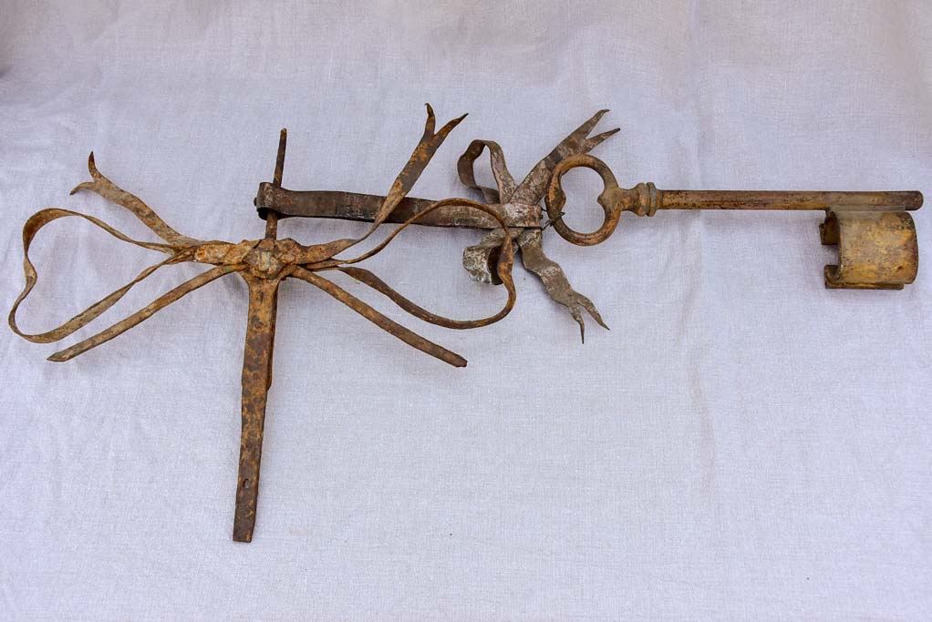 19th Century French Locksmith's sign, key and bow