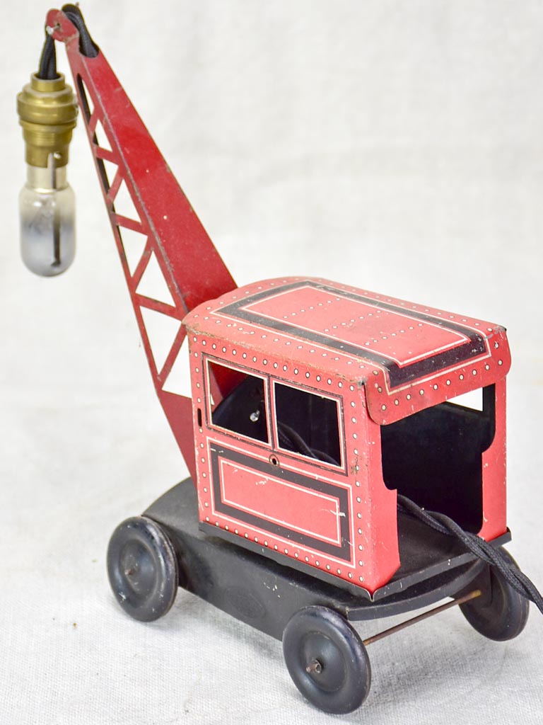 French toy crane lamp from the 1930's - red