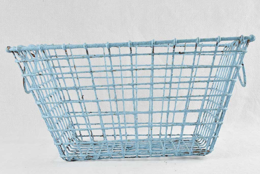 Vintage French Oyster Basket with blue patina 20"