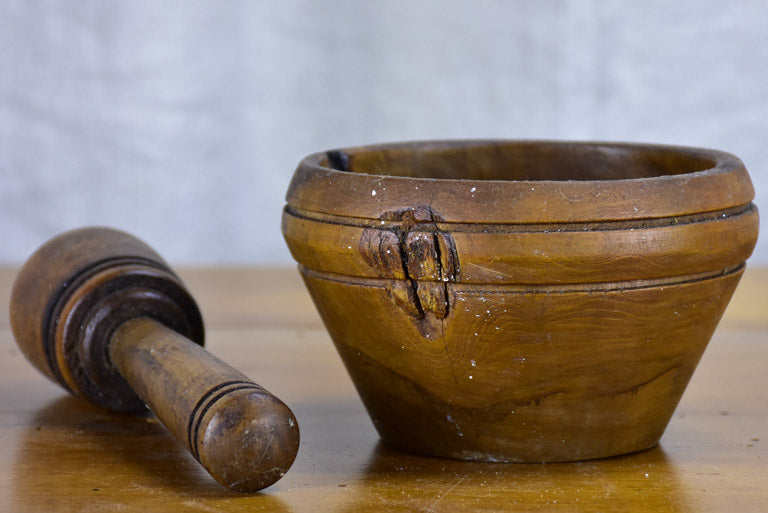 Antique French wooden mortar and pestle