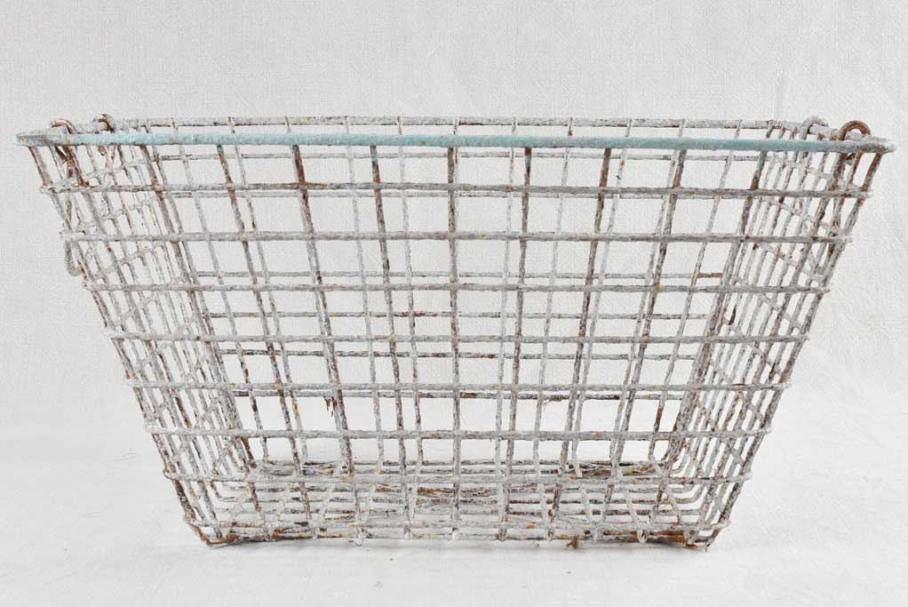 Vintage French Oyster Basket with white patina 20"