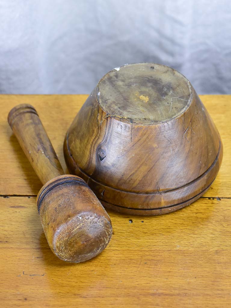 Antique French wooden mortar and pestle