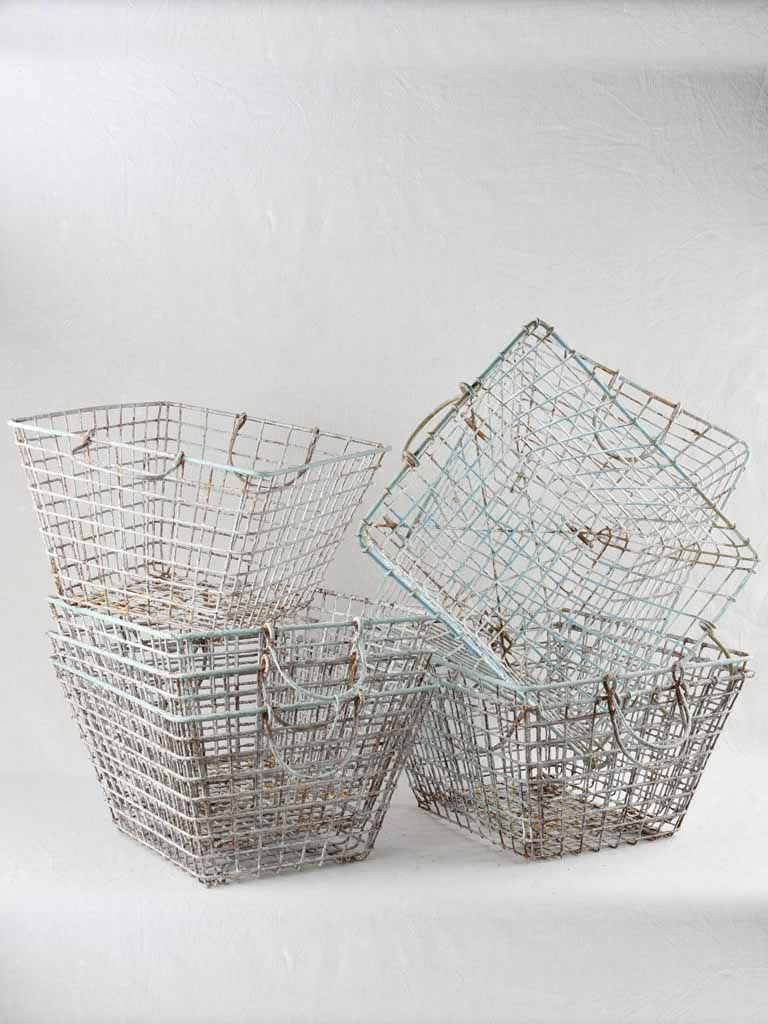 Set of 8 Oyster Baskets with white patina 25½"