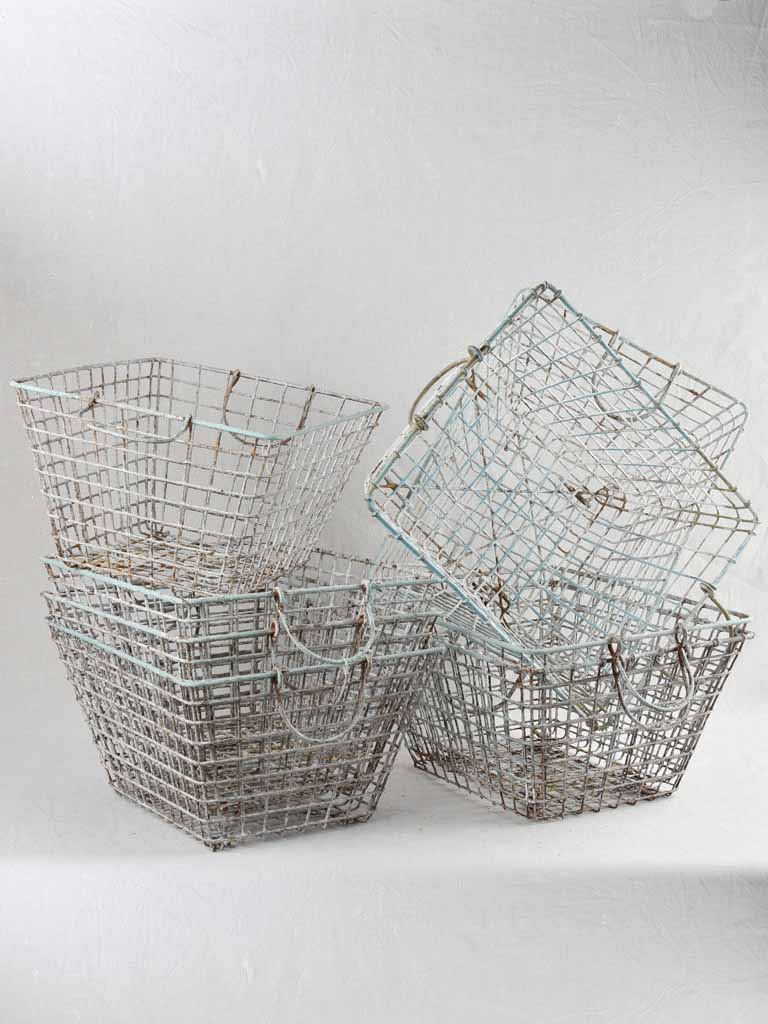 Set of 8 Oyster Baskets with white patina 25½"