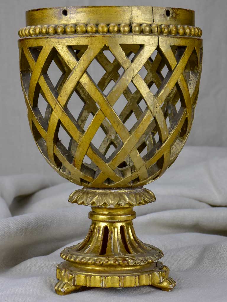 Antique French giltwood lattice cup