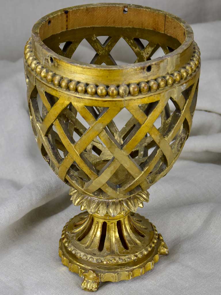 Antique French giltwood lattice cup
