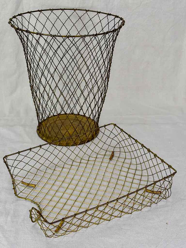 Mid century iron waste paper basket and in-tray