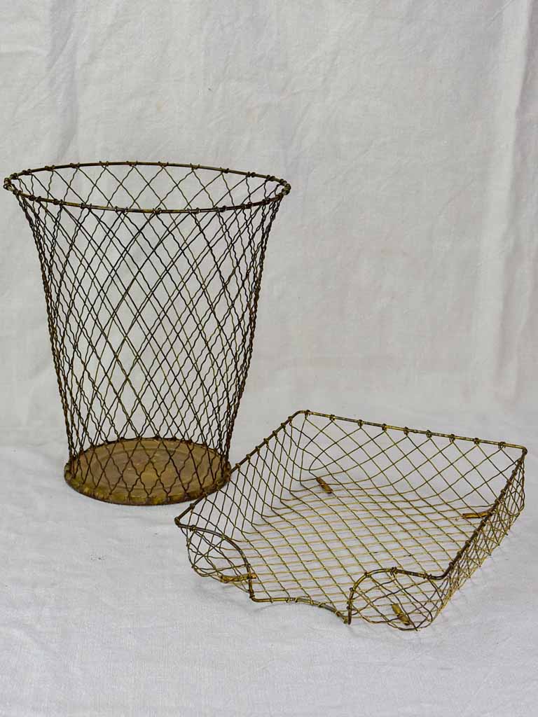 Mid century iron waste paper basket and in-tray