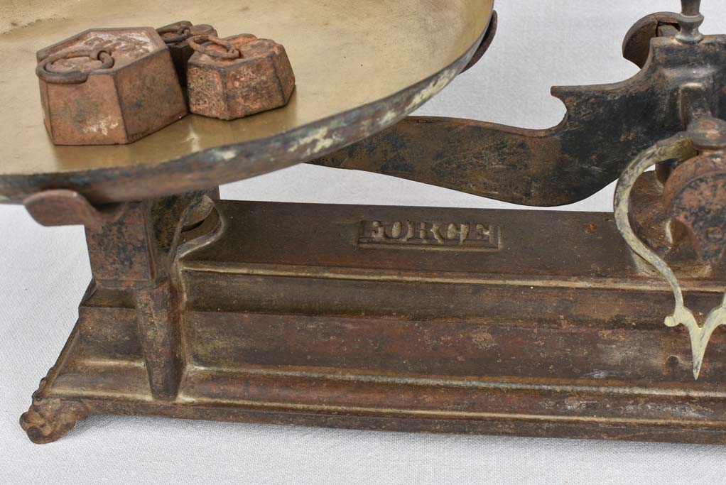 Rustic French scales with brass dishes