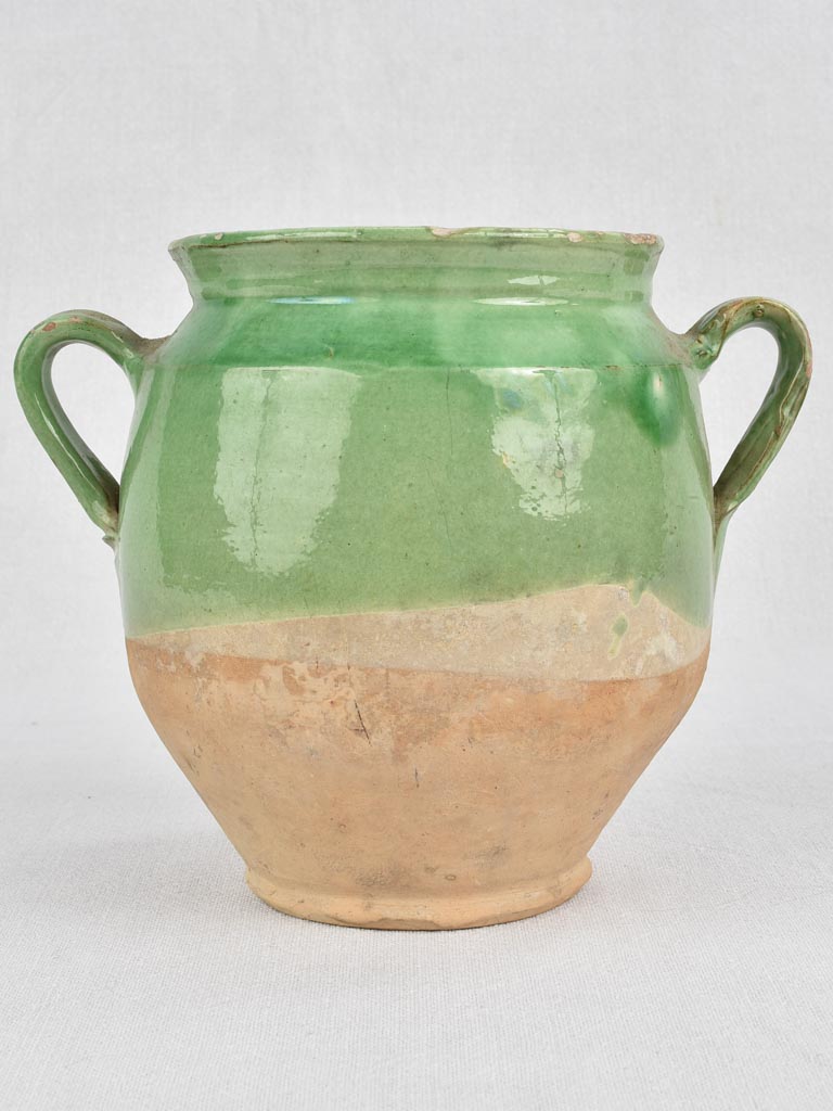 Antique French confit pot with green glaze 7½"