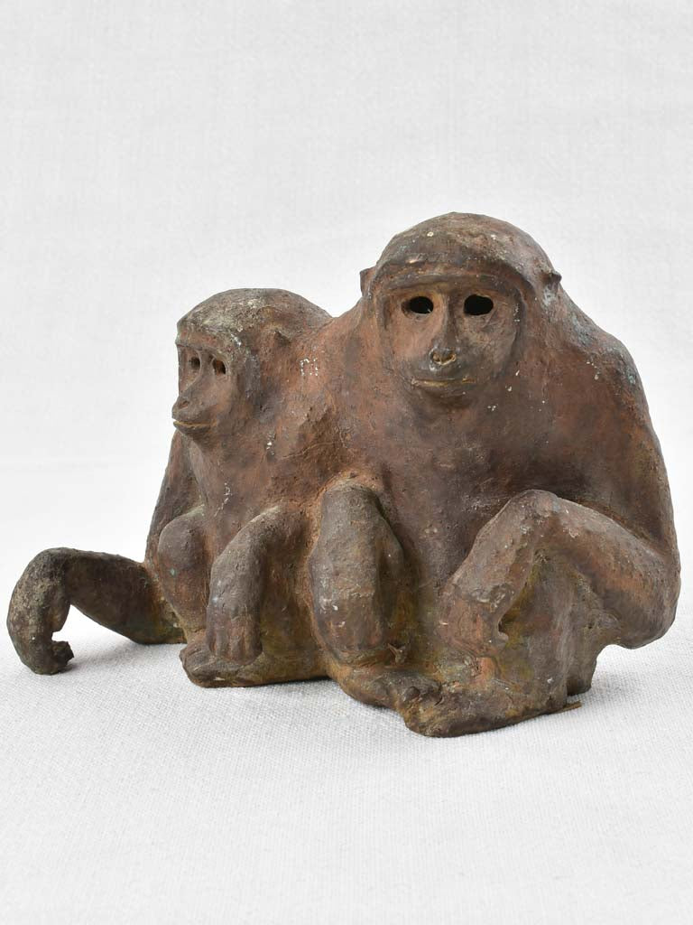 Small Antique French cast iron sculpture of two monkeys 5½"