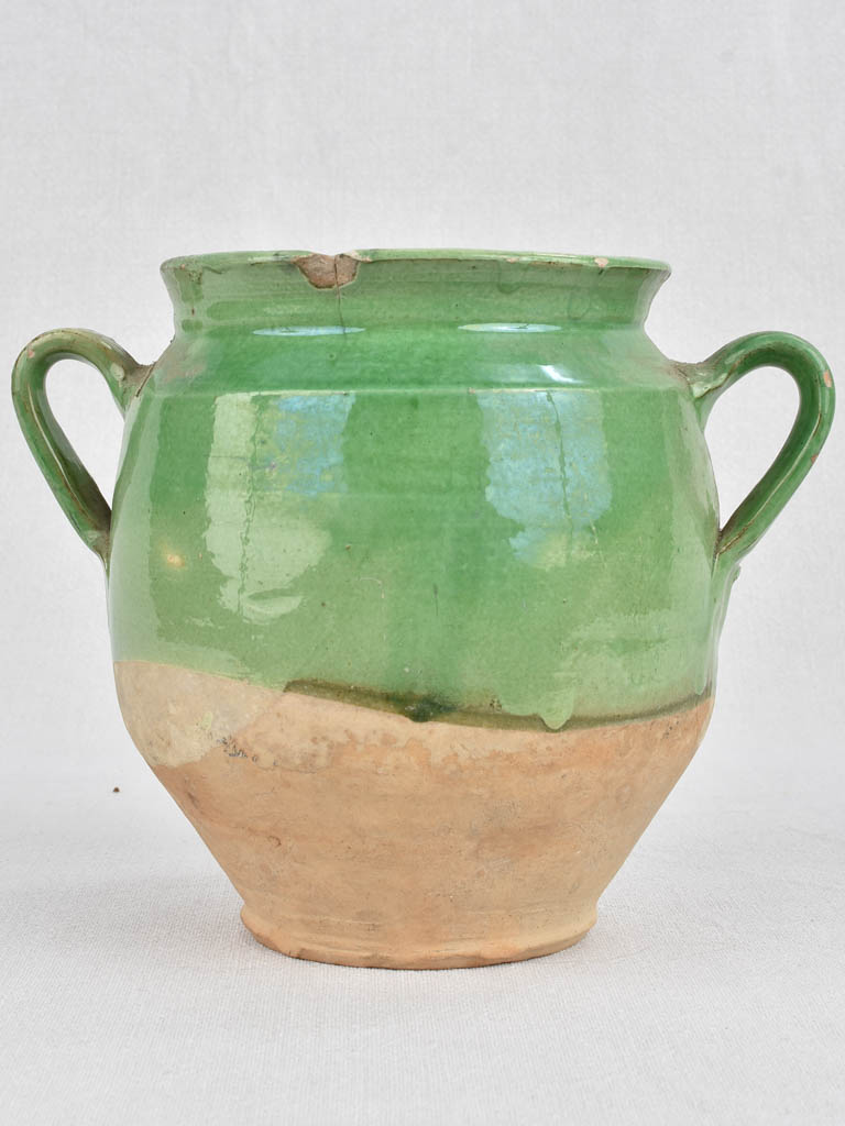 Antique French confit pot with green glaze 7½"