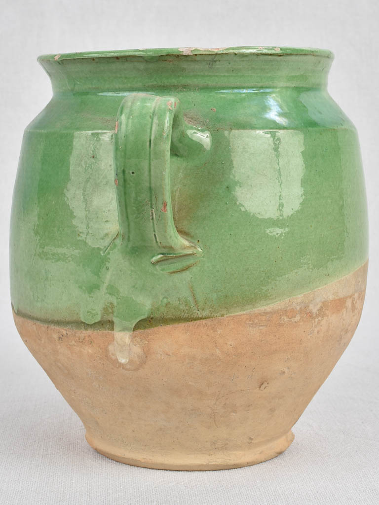 Antique French confit pot with green glaze 7½"