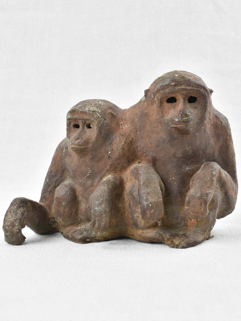 Small Antique French cast iron sculpture of two monkeys 5½"