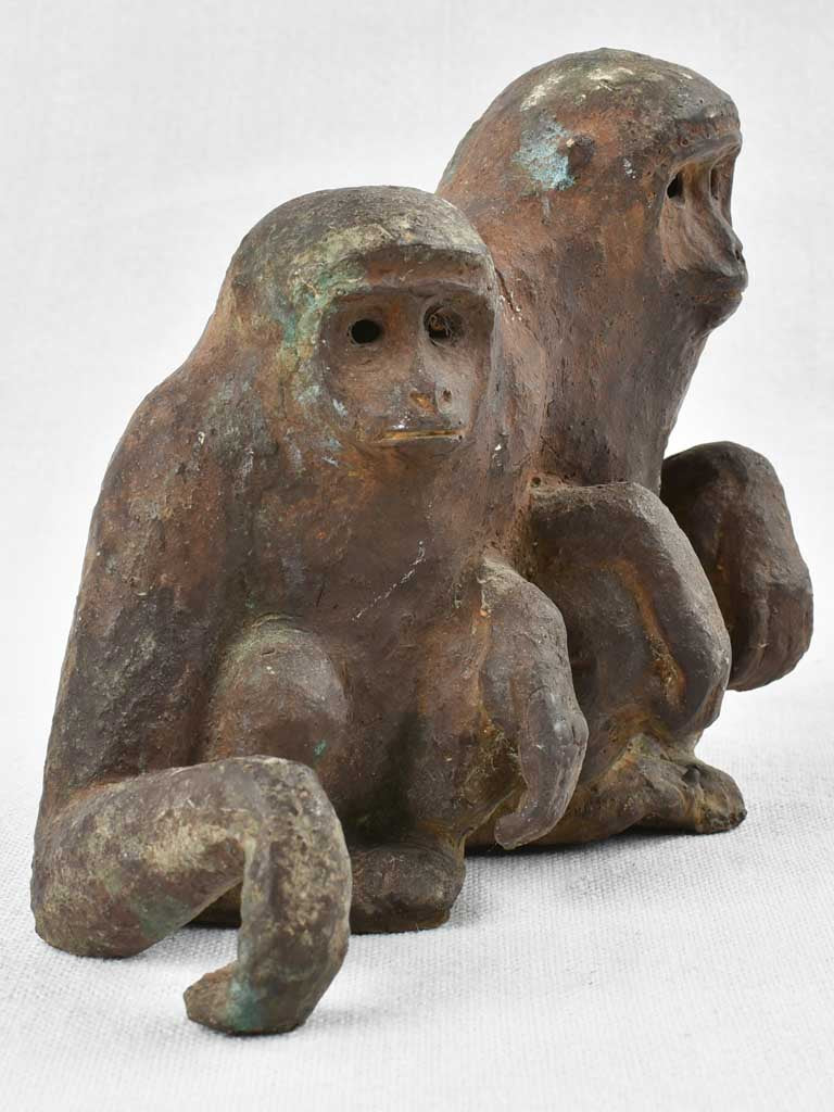 Small Antique French cast iron sculpture of two monkeys 5½"