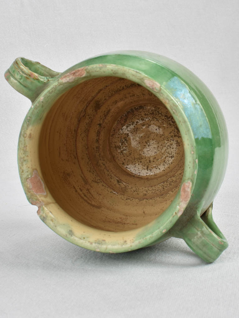 Antique French confit pot with green glaze 7½"