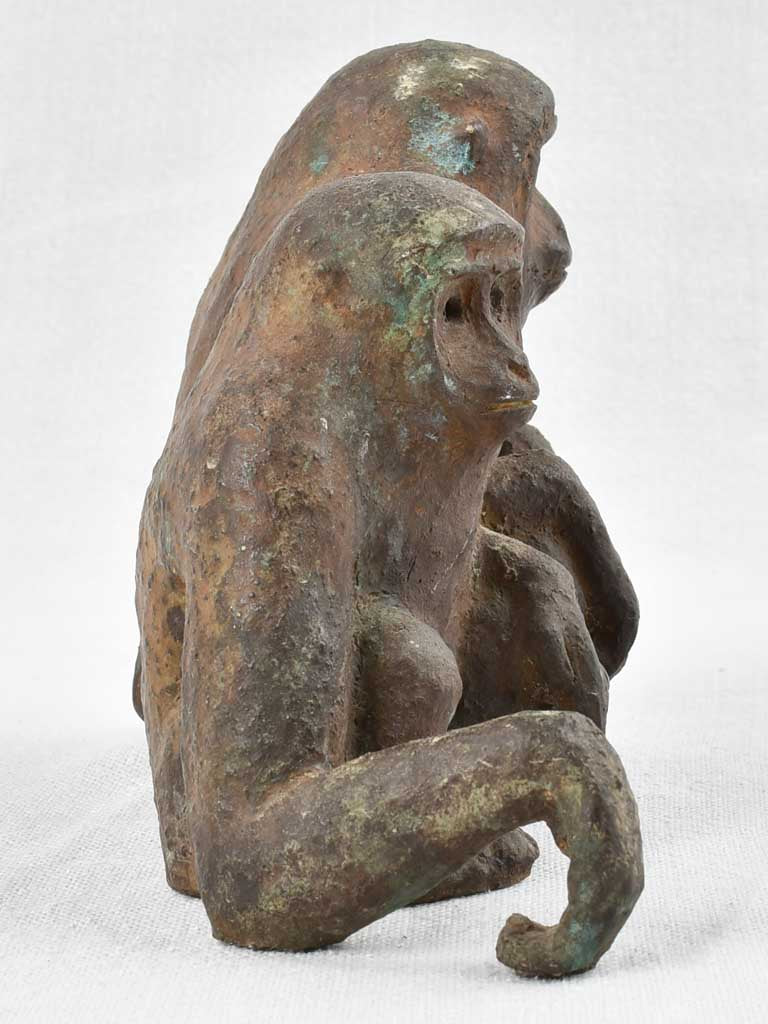 Small Antique French cast iron sculpture of two monkeys 5½"