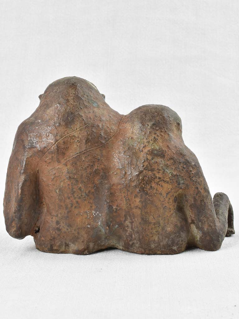 Small Antique French cast iron sculpture of two monkeys 5½"