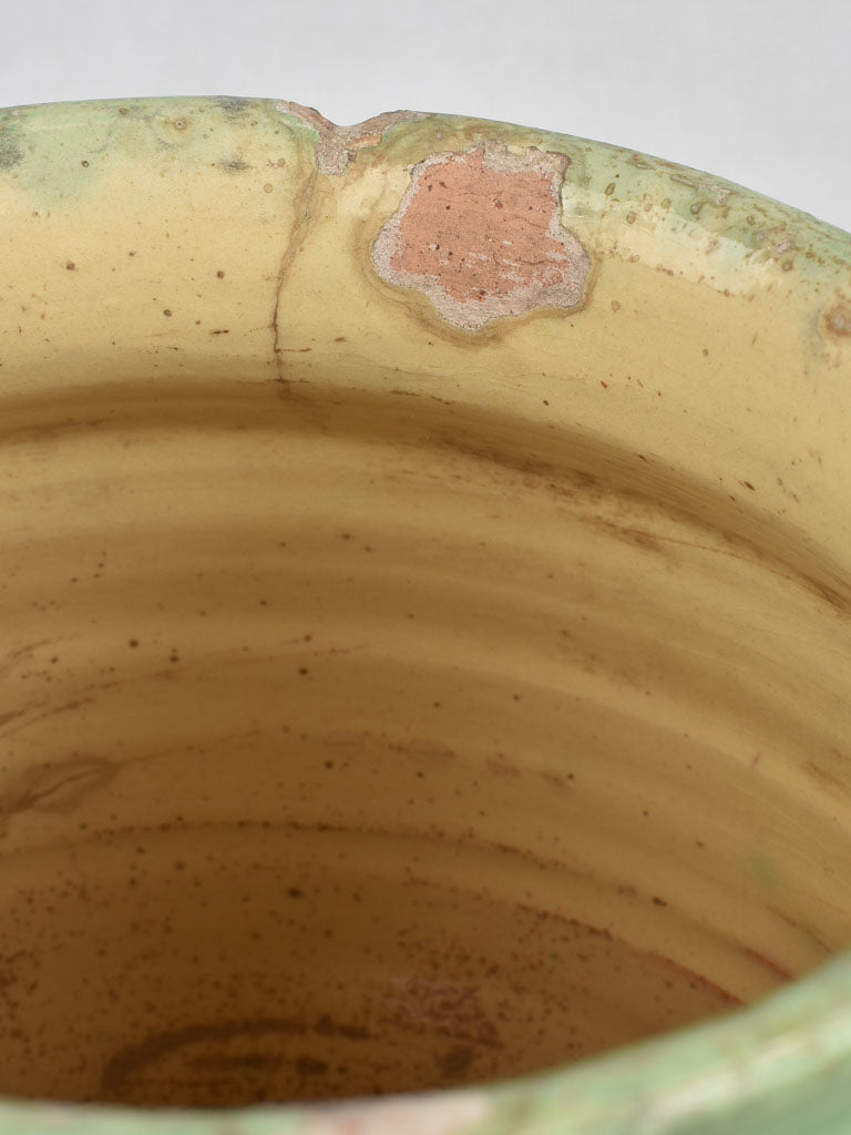Antique French confit pot with green glaze 7½"