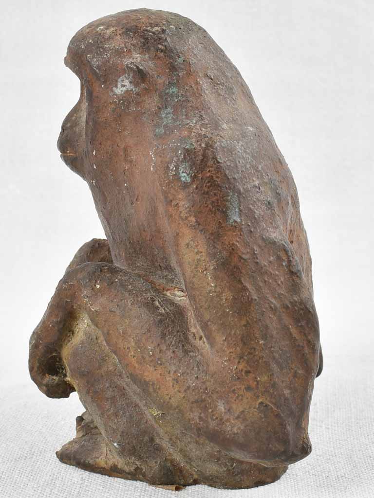 Small Antique French cast iron sculpture of two monkeys 5½"