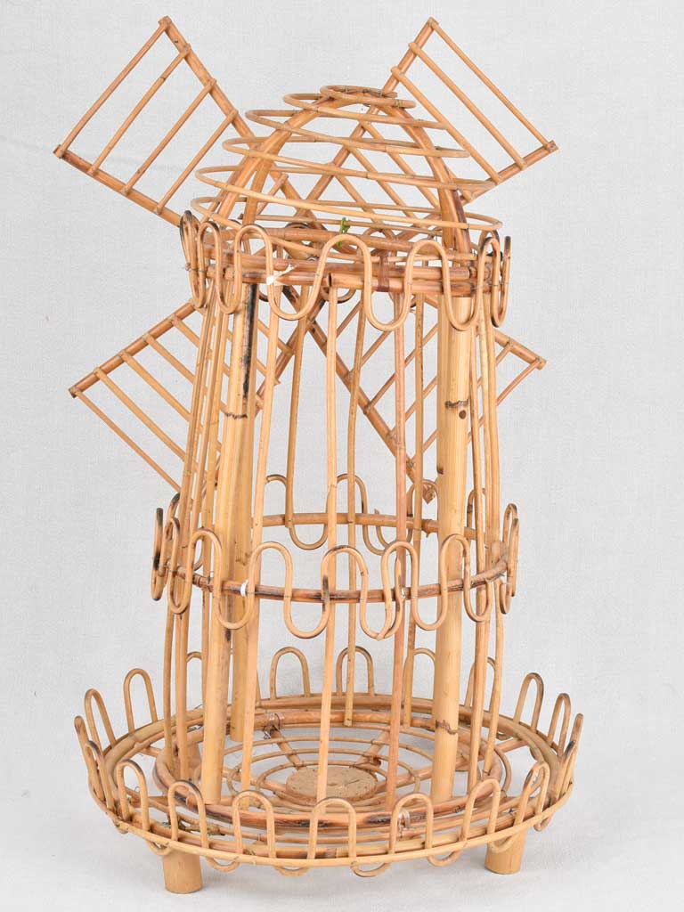 Vintage rattan sculpture of a windmill 26½"