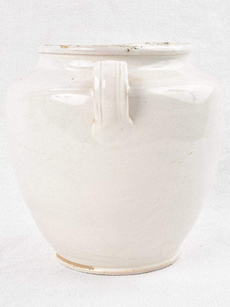 Early 20th century French preserving pot with white glaze 8¾"