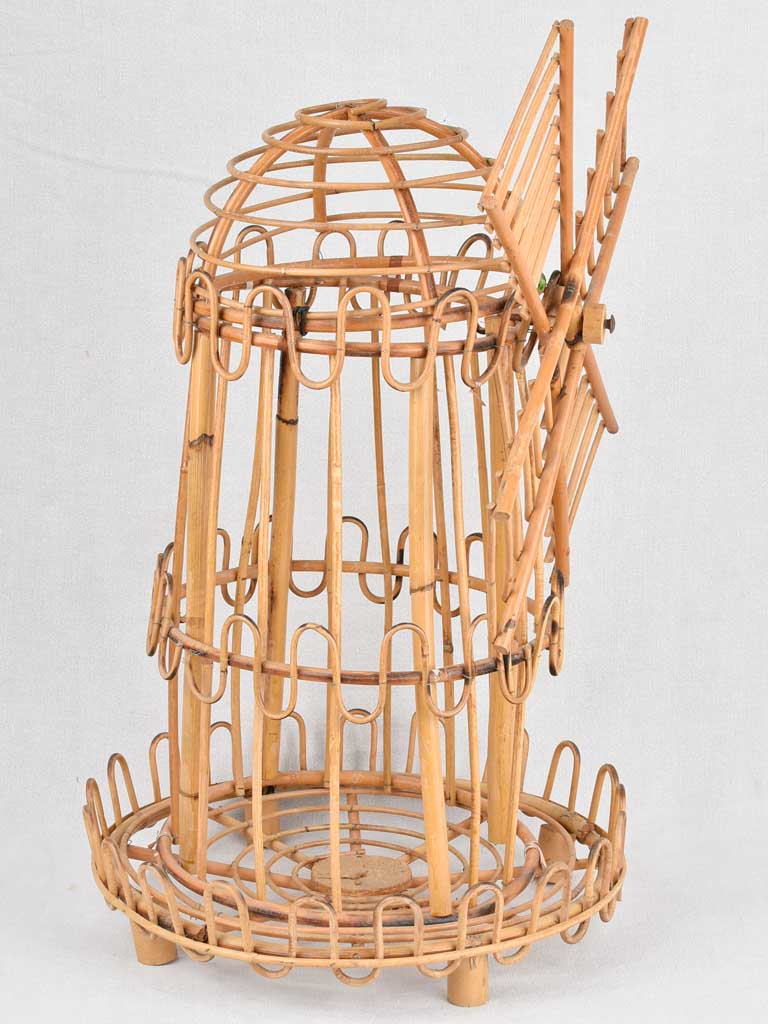 Vintage rattan sculpture of a windmill 26½"