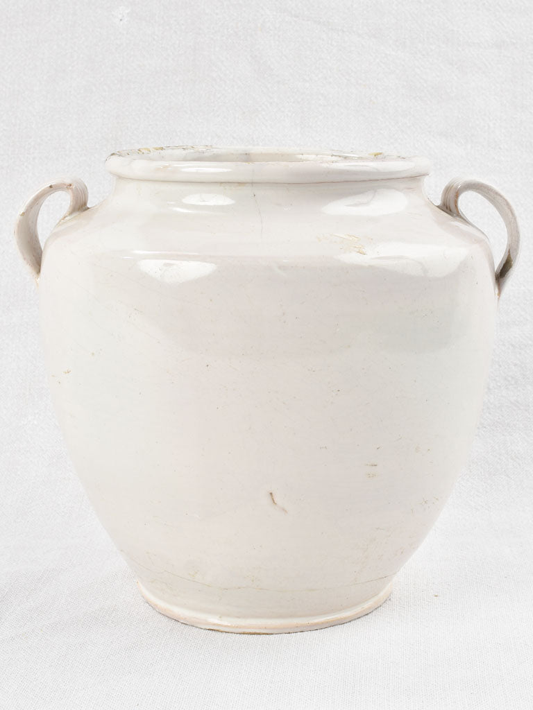 Early 20th century French preserving pot with white glaze 8¾"