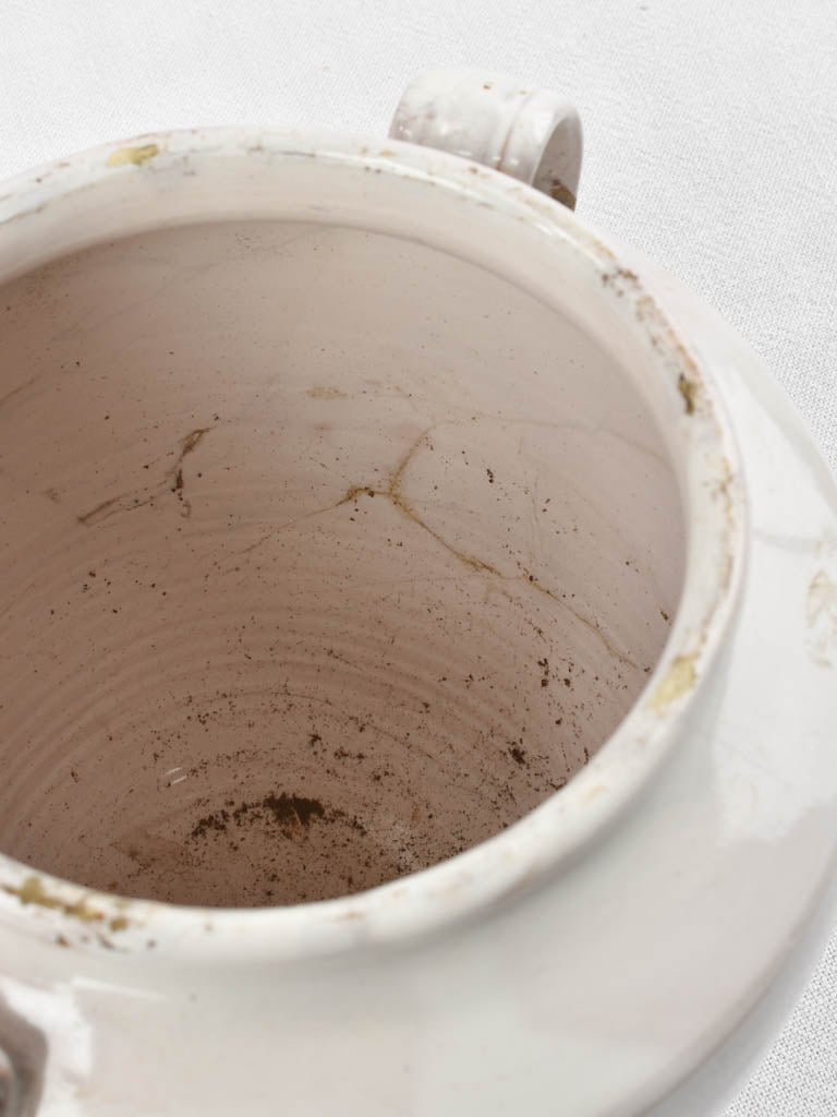 Early 20th century French preserving pot with white glaze 8¾"