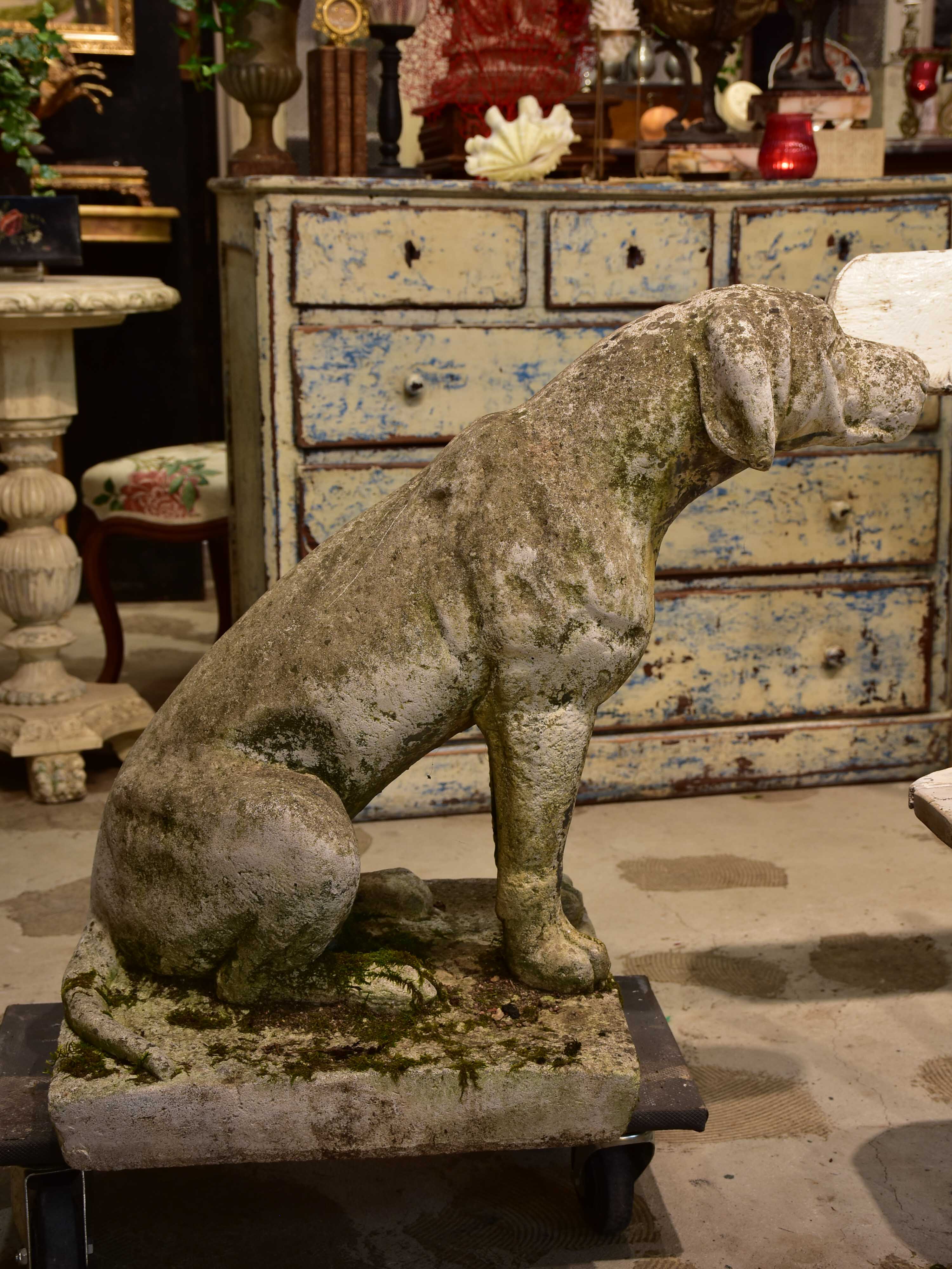 Pair of vintage French garden sculptures - dogs