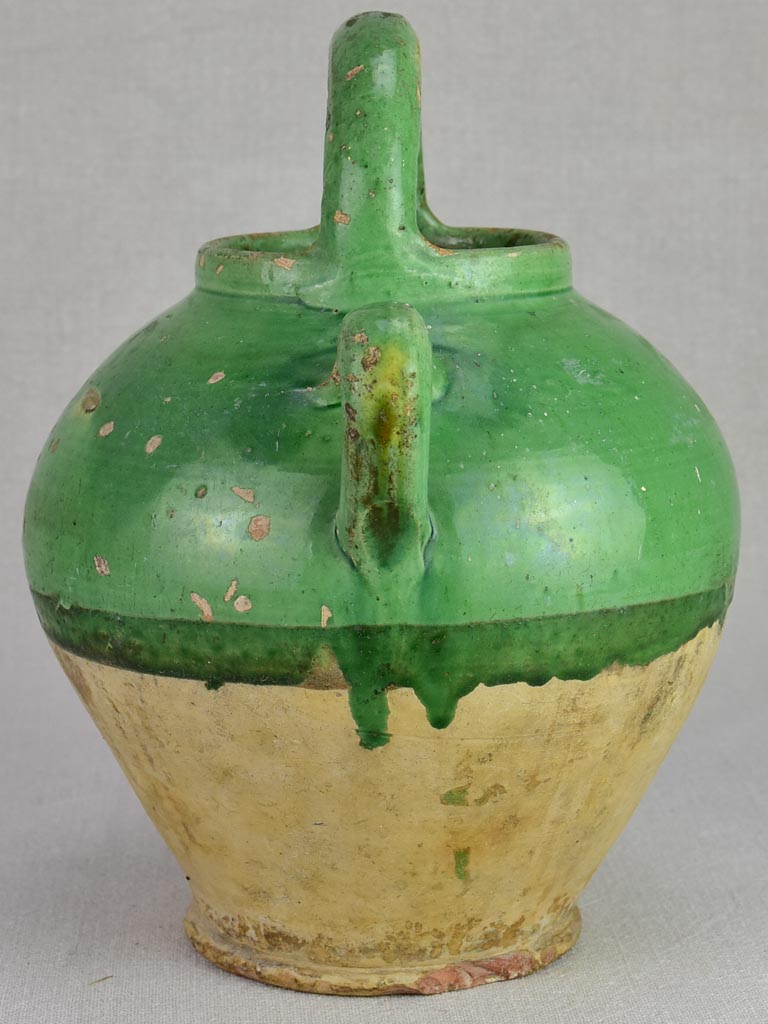 Early twentieth century French water pitcher with green glaze 11½"