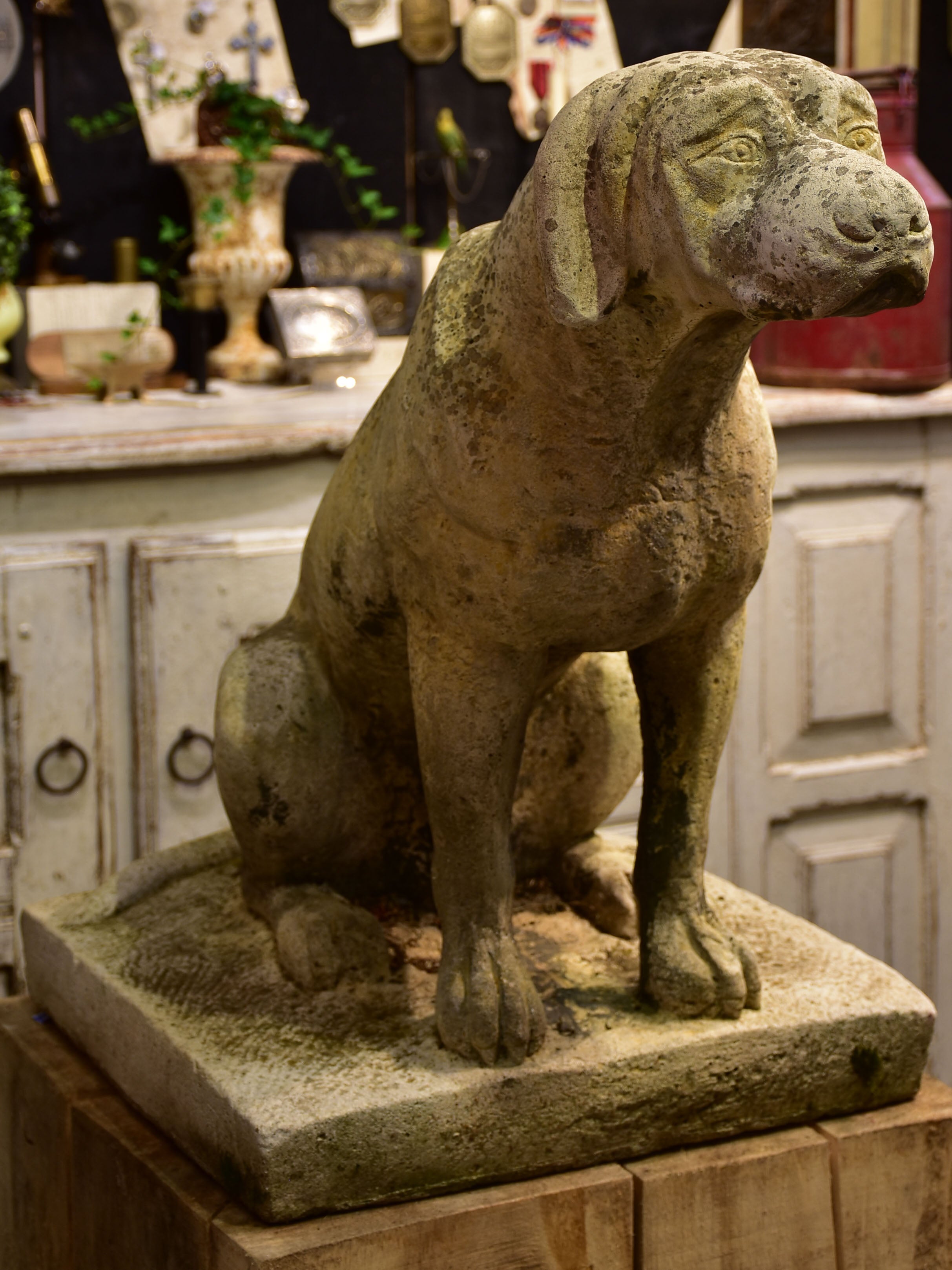 Pair of vintage French garden sculptures - dogs