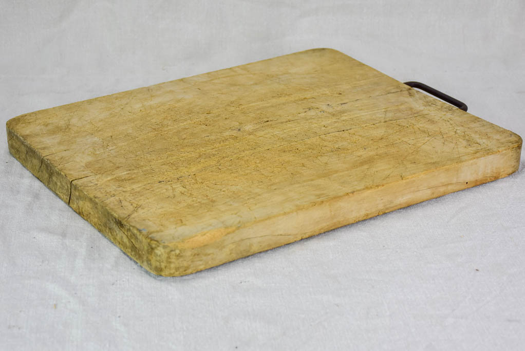 Antique French cutting board with iron handle 14¼" x 17¾"