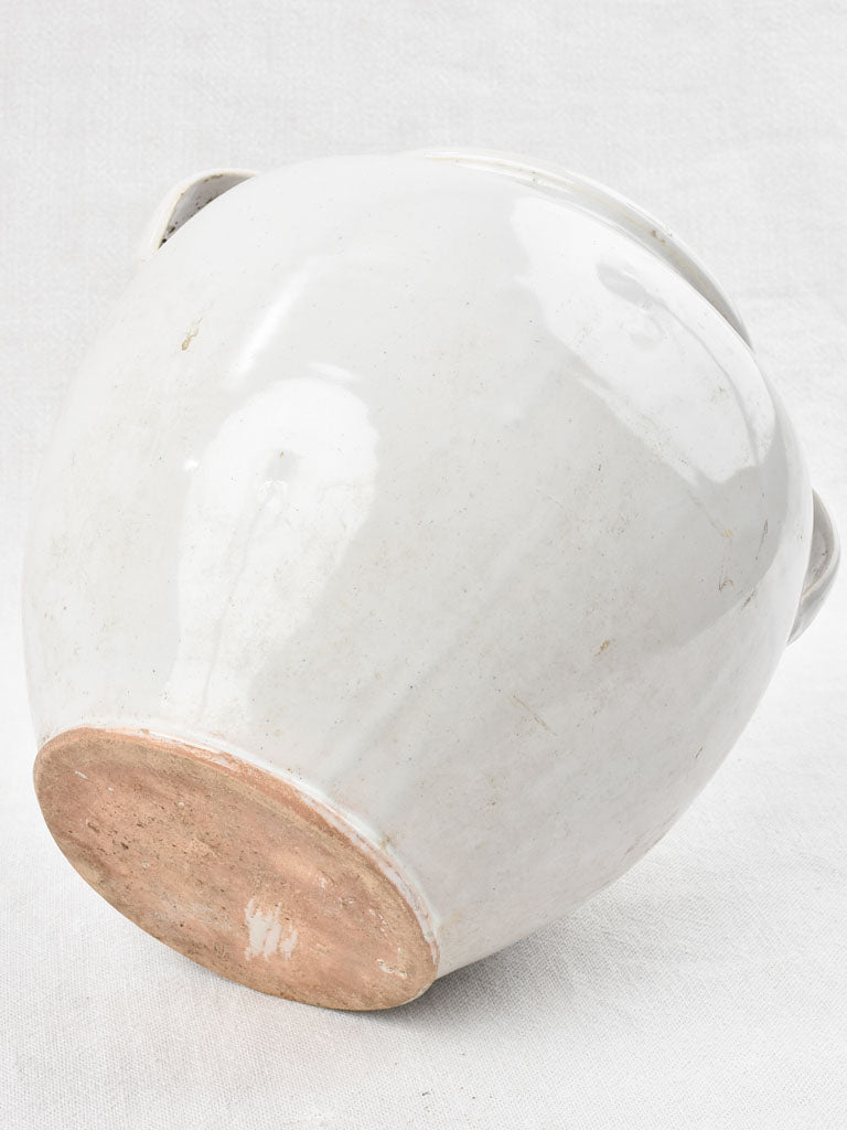 Early 20th century French preserving pot and lid with white glaze 11"