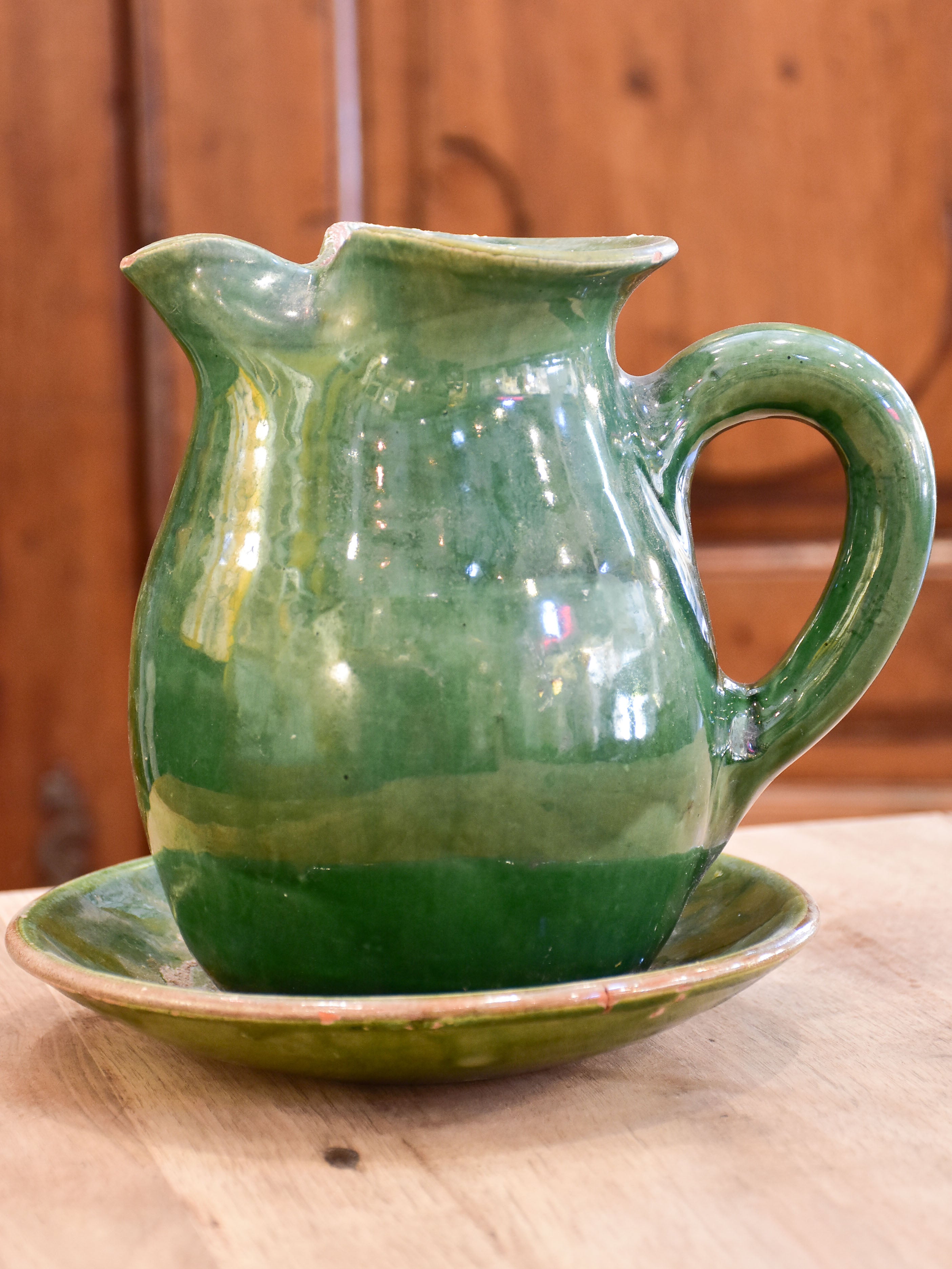 Antique French water jug and dish from Cliousclat, France