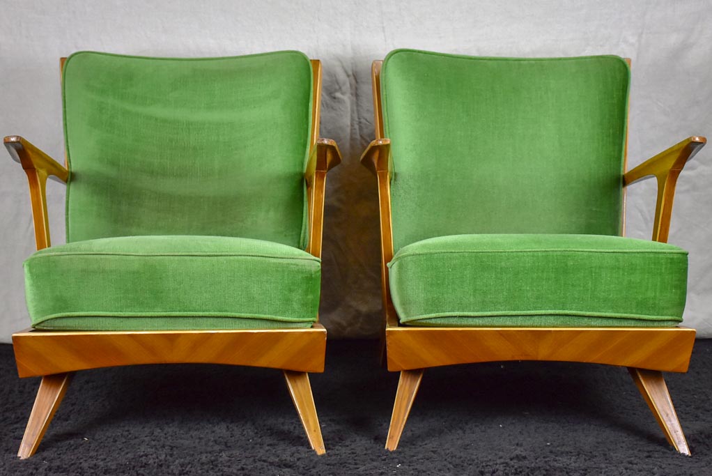 Set of four 1960's Scandinavian armchairs with green velour upholstery