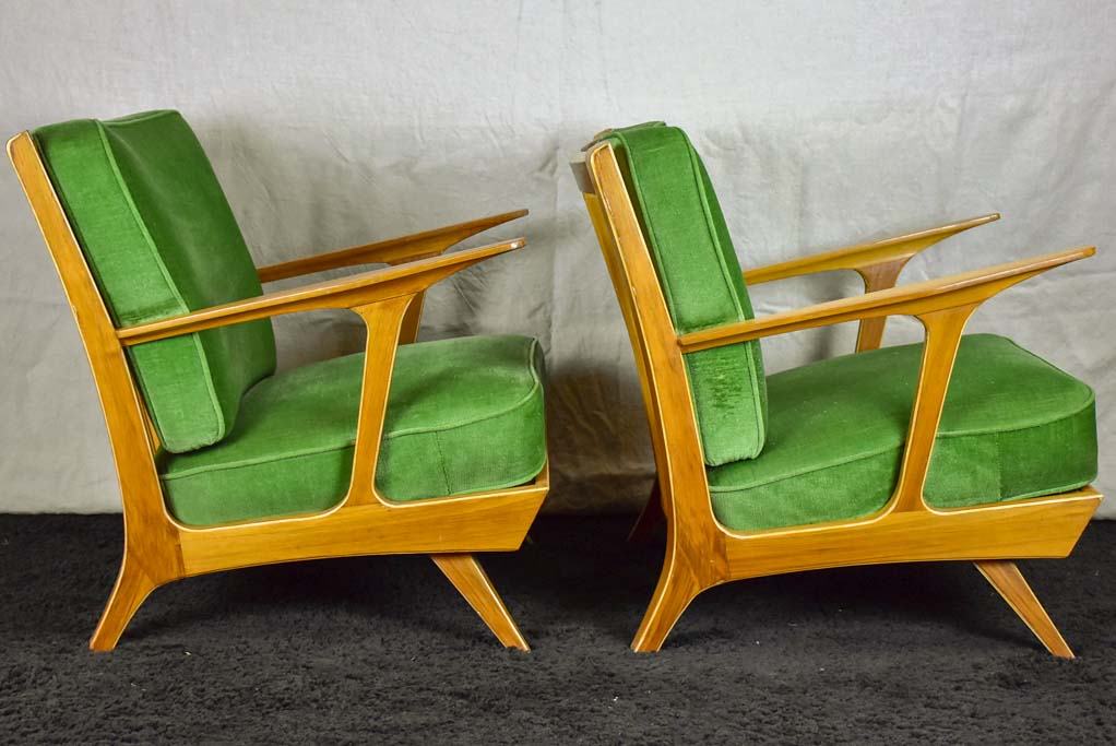 Set of four 1960's Scandinavian armchairs with green velour upholstery