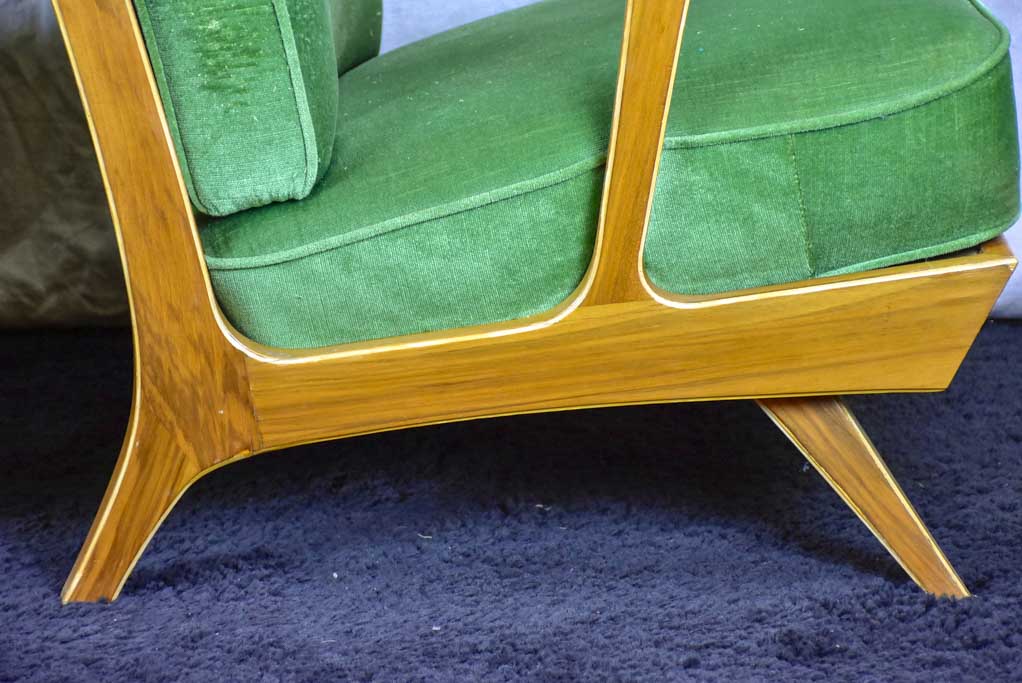 Set of four 1960's Scandinavian armchairs with green velour upholstery