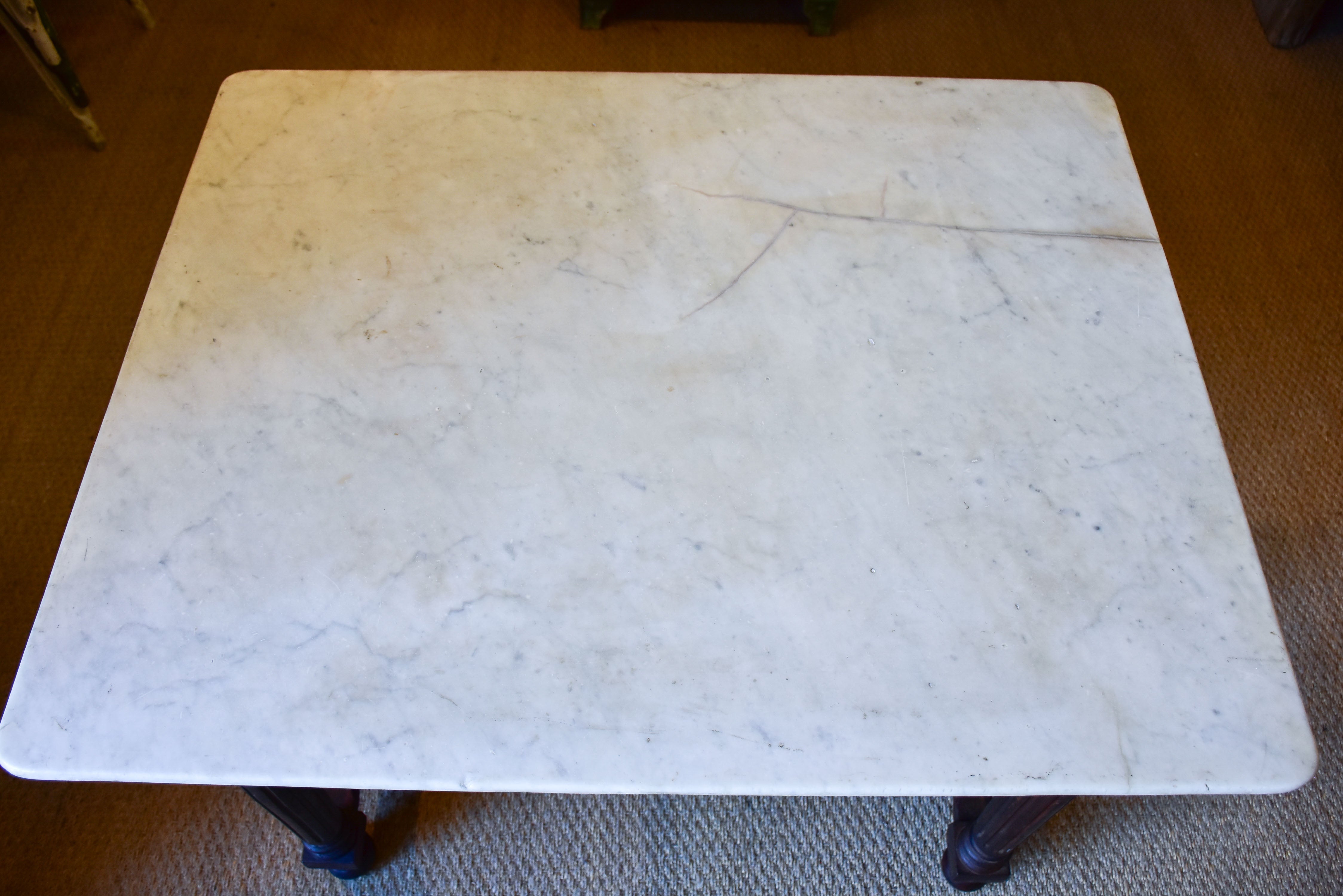 Antique French butcher’s display table with marble top