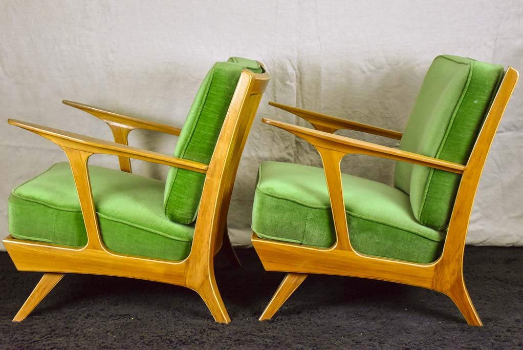 Set of four 1960's Scandinavian armchairs with green velour upholstery